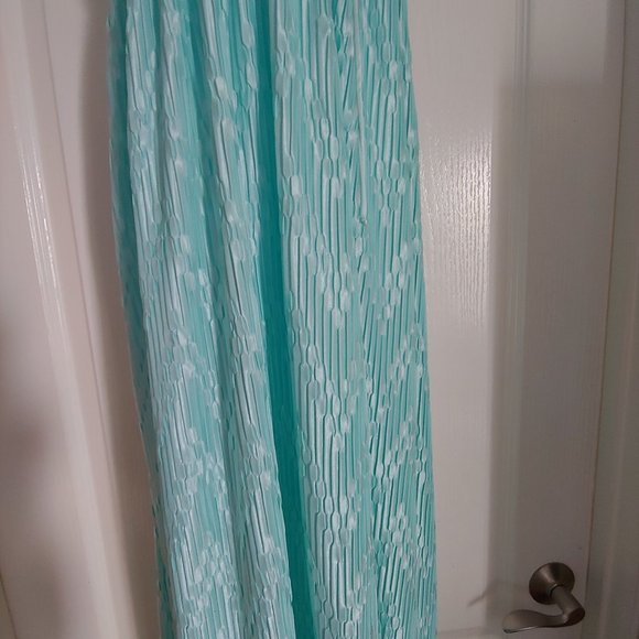 Mary McFadden Collection 1 Grecian Plisse Aqua Full Length Gown Medium - Picture 5 of 16